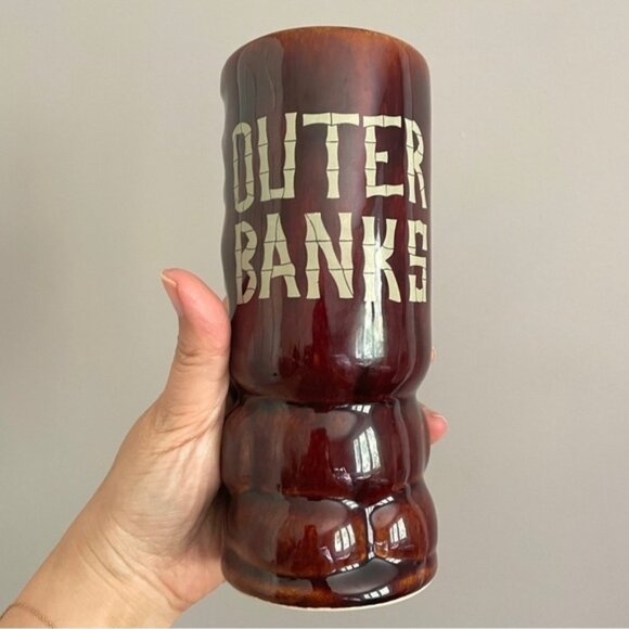 Vintage Brown Glazed Ceramic Cocktail Glass / Vase / Tiki Mug - 6.75" tall - Picture 4 of 5